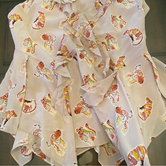 Rebecca Taylor Silk Tiger Cubs Pastel Colors Silk Top size 6 - Picture 13 of 14